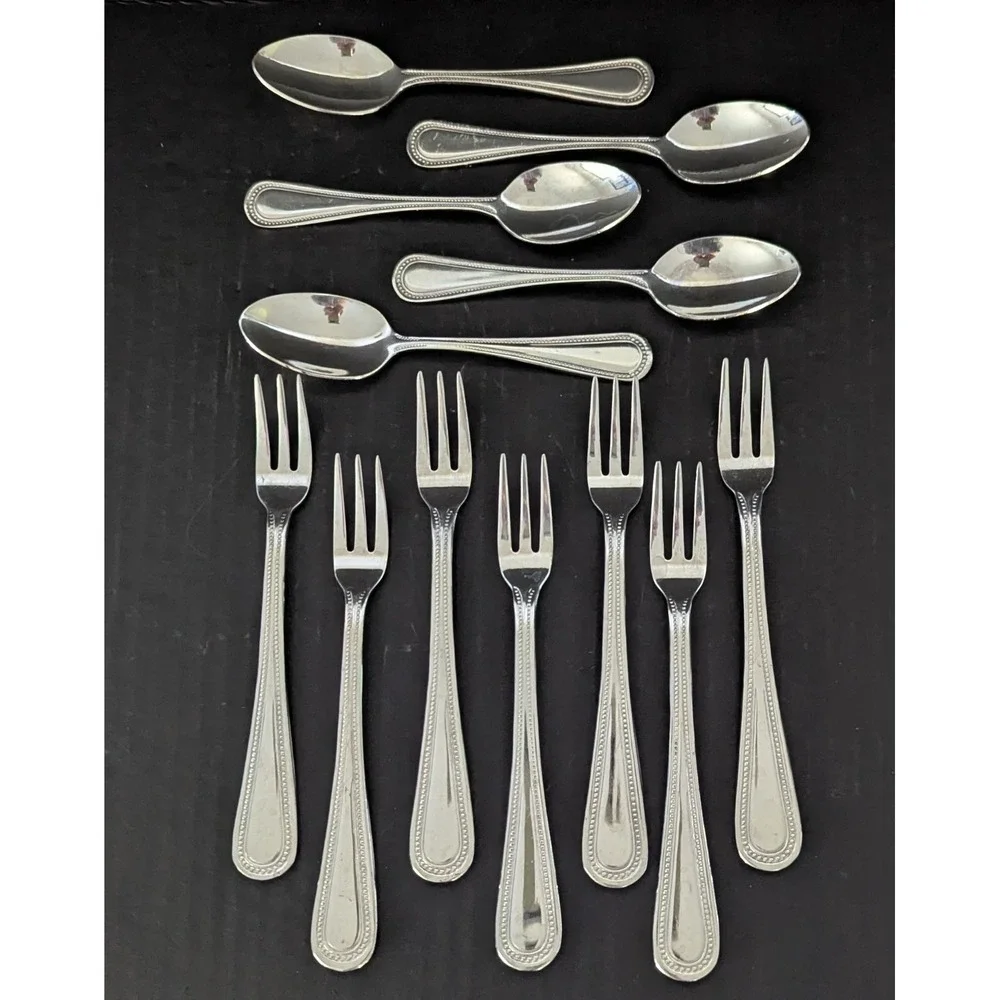 Winco Stainless‎ Pearl Beaded Flatware 18/0 Cocktail/Dessert Forks and Spoons